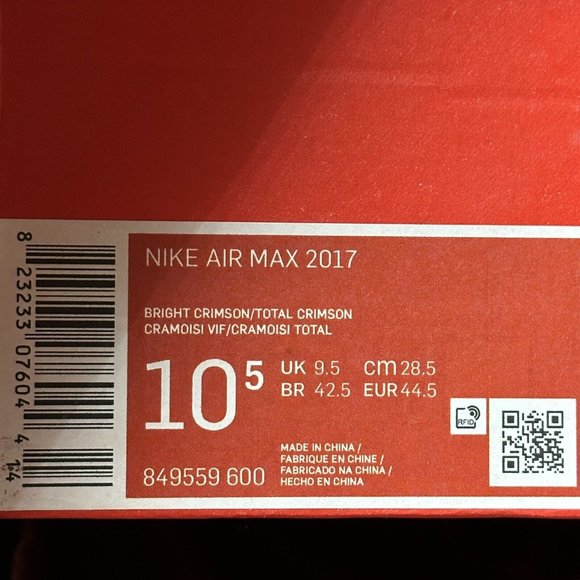 Nike Air Max 2017 Men's Running Shoes Bright Crimson Red Black New - Picture 14 of 15